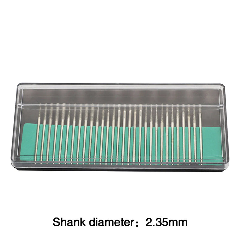 30Pcs Diamond Burr Bits 2.35MM Shank Drill Kit Rotary Tool Metal Woodworking