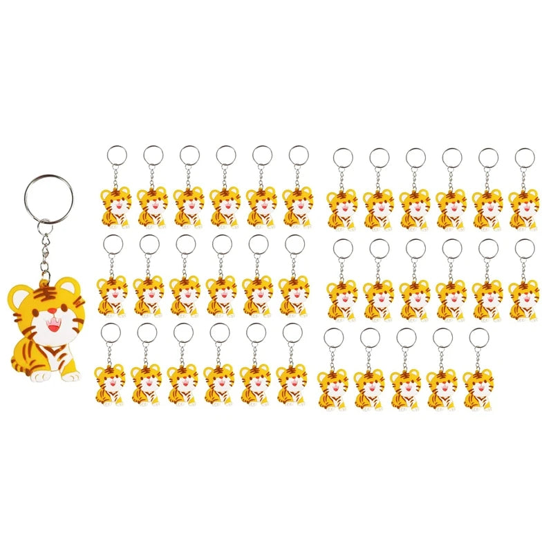 30Pcs Tiger Year Cartoon Keychains Chinese Year Themed Party Pendant
