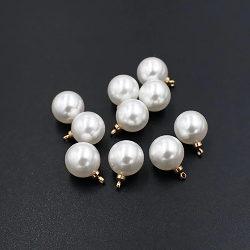 30Pcs 8-18mm Pearl Charm Round Spacer Loose Beads Plated Pendant Charms
