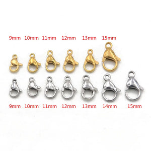 30Pcs 9-15mm Stainless Steel Lobster Clasp Hooks for Necklace Bracelet DIY
