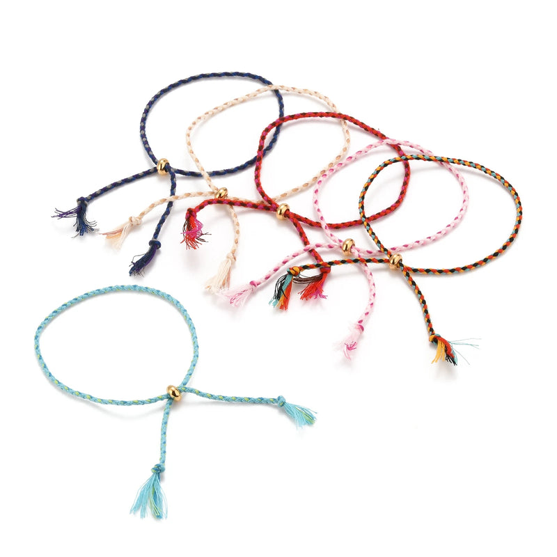 30Pcs Braided Cotton Cord Slider Bracelets with Golden Bead DIY Jewelry Findings