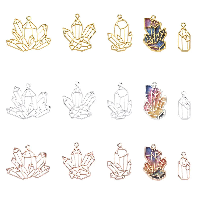 30Pcs Alloy Diamond Geometric Hollow Bezel Charm Pressed Flower Frame Pendant