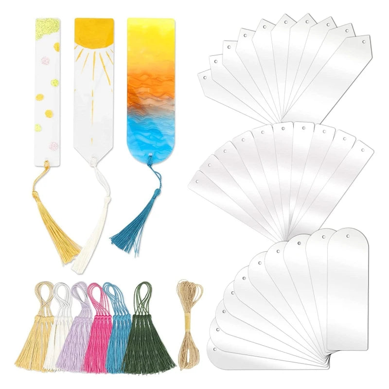 30Pcs Clear Acrylic Bookmark Set w/ Tassel - Blank Bookmarks