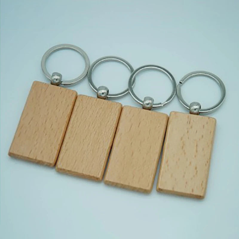 30Pcs Blank Wooden Key Chain Engraving DIY Keychains