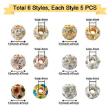 30Pcs Mixed Colors Brass Beads with Rhinestone Crystal Rondelle