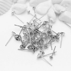 30Pcs Brass 18K Plated Post Earring Pin Pad 3/4/5/6mm Cup w/Peg