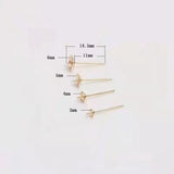 30Pcs Brass 18K Plated Post Earring Pin Pad 3/4/5/6mm Cup w/Peg