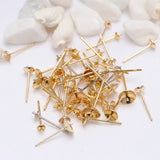 30Pcs Brass 18K Plated Post Earring Pin Pad 3/4/5/6mm Cup w/Peg