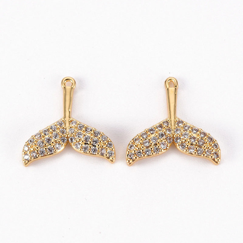 30Pcs Brass CZ Fishtail Charms 18K Plated DIY Jewelry Making
