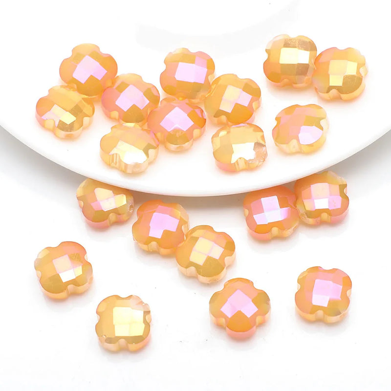 30Pcs Red Clover Glass Bead 12mm Crystal Charm Cross Pendant DIY Jewelry Making