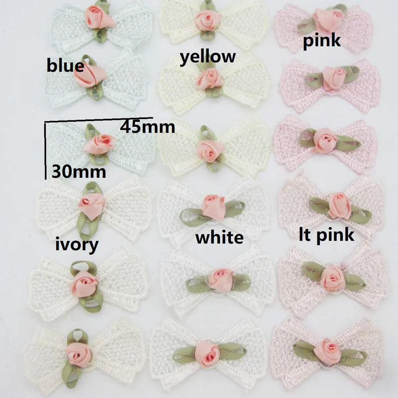 30Pcs Cotton Bows With Flower Rosettes DIY Decorative Ornament