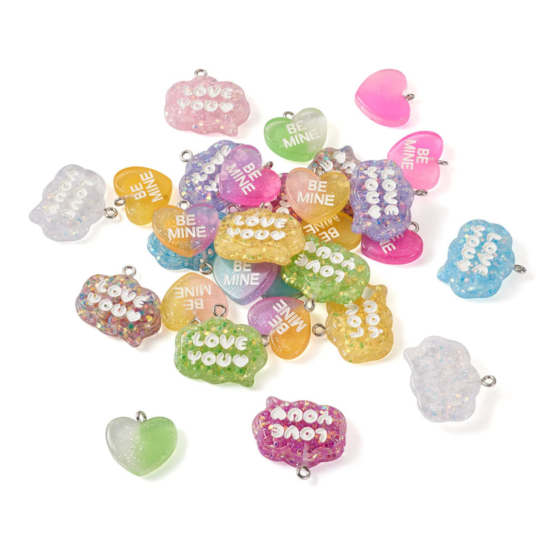 30pcs Heart Cloud Resin Pendants for Jewelry Making DIY