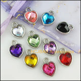 30Pcs Silver Plated Acrylic Heart Charms 12.5x16.5mm