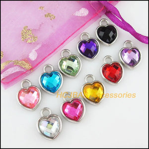 30Pcs Silver Plated Acrylic Heart Charms 12.5x16.5mm