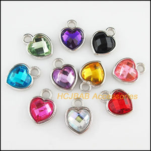 30Pcs Silver Plated Acrylic Heart Charms 12.5x16.5mm
