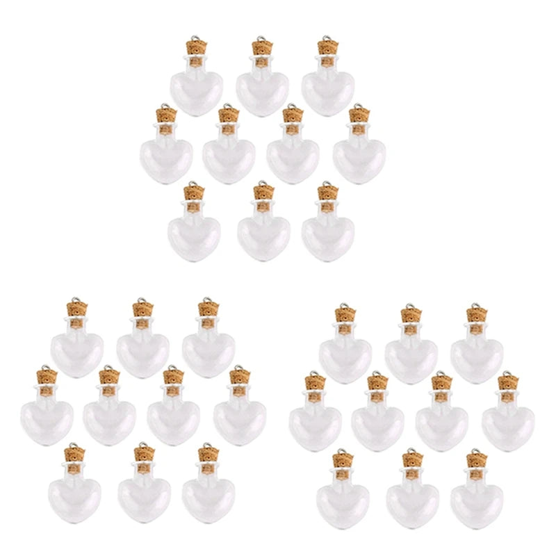 30Pcs Glass Cork Bottle Glasses Ampoules Wool Bottle Pendants Heart Form