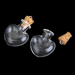 30Pcs Glass Cork Bottle Glasses Ampoules Wool Bottle Pendants Heart Form