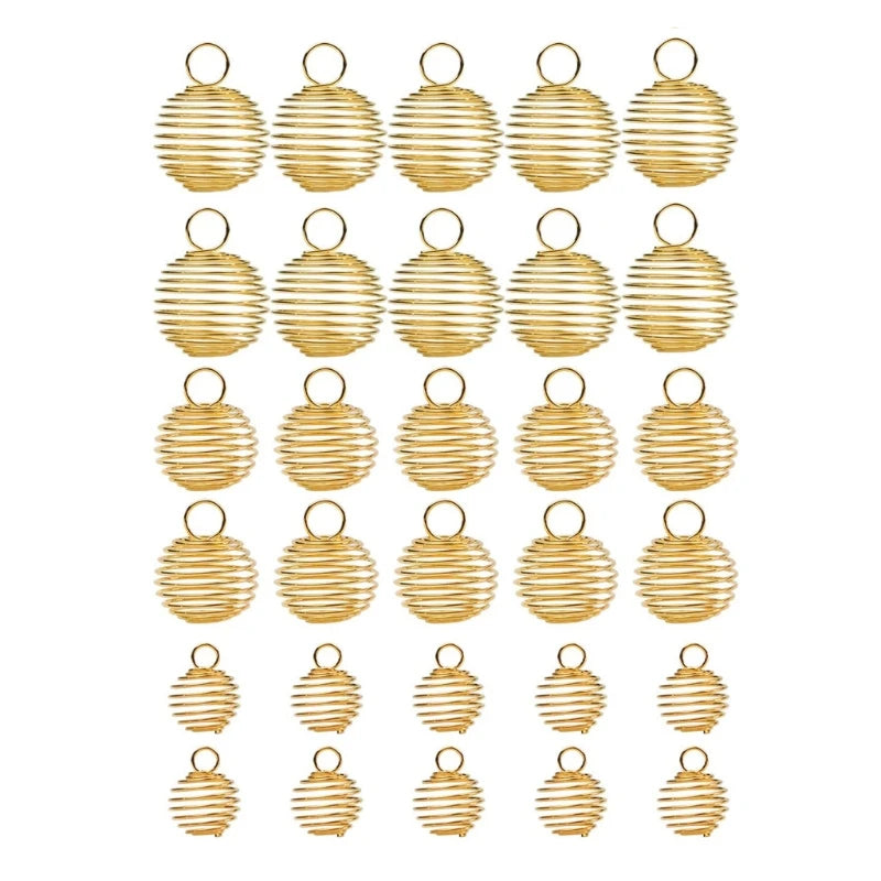 30Pcs Spiral Bead Hollow Cages Stone Holder Necklace Charm Kit