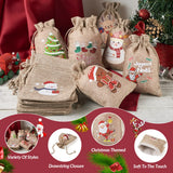 30Pcs Christmas Pattern Jute Gift Bags Burlap Drawstring Pouches
