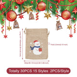 30Pcs Christmas Pattern Jute Gift Bags Burlap Drawstring Pouches