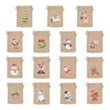 30Pcs Christmas Pattern Jute Gift Bags Burlap Drawstring Pouches