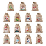 30Pcs Christmas Pattern Jute Gift Bags Burlap Drawstring Pouches