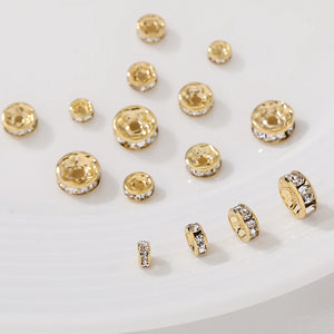 30Pcs/Lot 18K Plated Rhinestone Rondelles Crystal Bead Spacer Beads