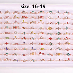 30Pcs Colorful Rhinestone Flowers Love Bow Crown Rings for Women Wedding Party