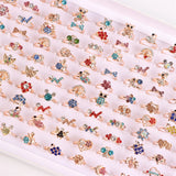30Pcs Colorful Rhinestone Flowers Love Bow Crown Rings for Women Wedding Party