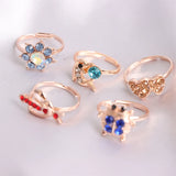 30Pcs Colorful Rhinestone Flowers Love Bow Crown Rings for Women Wedding Party