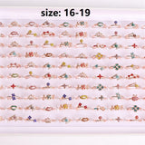 30Pcs Colorful Rhinestone Flowers Love Bow Crown Rings for Women Wedding Party