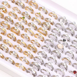 30Pcs/Lot Zircon Heart Love Stainless Steel Rings For Women