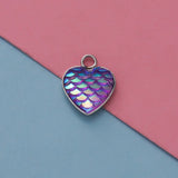 30Pcs Fish Scale Resin Pendants Heart Shape Druzy Charms DIY Jewelry
