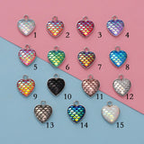 30Pcs Fish Scale Resin Pendants Heart Shape Druzy Charms DIY Jewelry