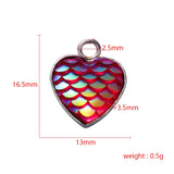 30Pcs Fish Scale Resin Pendants Heart Shape Druzy Charms DIY Jewelry