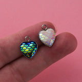 30Pcs Fish Scale Resin Pendants Heart Shape Druzy Charms DIY Jewelry