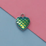 30Pcs Fish Scale Resin Pendants Heart Shape Druzy Charms DIY Jewelry