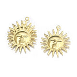 30Pcs Raw Brass Sun Face Charms Jewelry Making