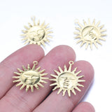 30Pcs Raw Brass Sun Face Charms Jewelry Making