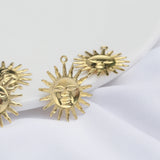 30Pcs Raw Brass Sun Face Charms Jewelry Making