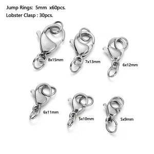 30Pcs Stainless Steel Lobster Claw Clasps Jump Rings for DIY Necklaces Bracelet