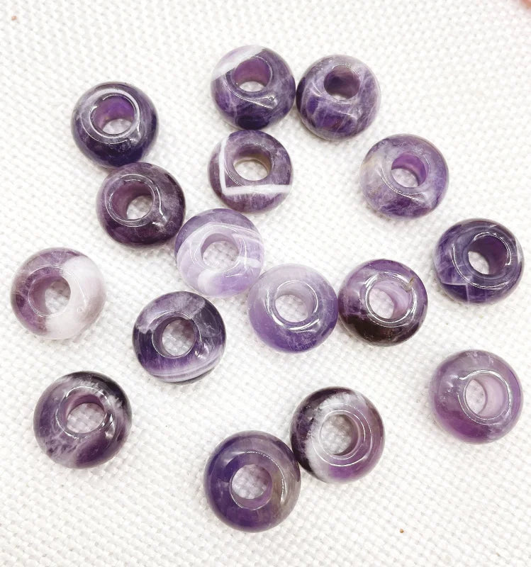 30Pcs Natural Stone Quartz Crystal Opal Round Big Hole Beads Pendant