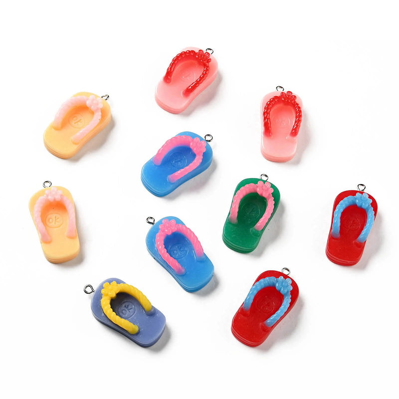 30Pcs Opaque Resin Flip Flops Charms Pendants for DIY Jewelry Making