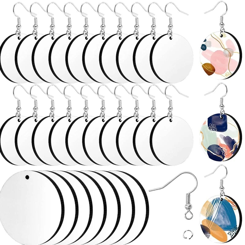 30Pcs Sublimation Wooden Earrings Double Side Round Blank Heat Transfer