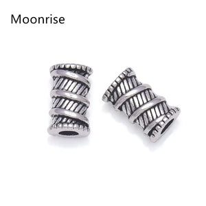 30Pcs Tibetan Silver Tube Spacer Beads 9.6x5.8mm Antique Metal Column Loose Bead