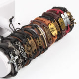 30Pcs Mix Styles Metal Leather Cuff Punk Jesus Biker Bracelets