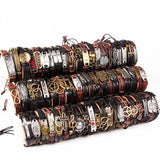 30Pcs Mix Styles Metal Leather Cuff Punk Jesus Biker Bracelets