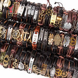 30Pcs Mix Styles Metal Leather Cuff Punk Jesus Biker Bracelets
