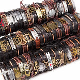 30Pcs Mix Styles Metal Leather Cuff Punk Jesus Biker Bracelets