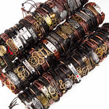 30Pcs Mix Styles Metal Leather Cuff Punk Jesus Biker Bracelets